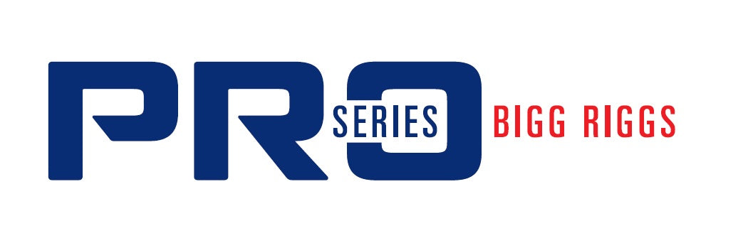 Logo for Pro Series Bigg Riggs with blue and red text on a white background